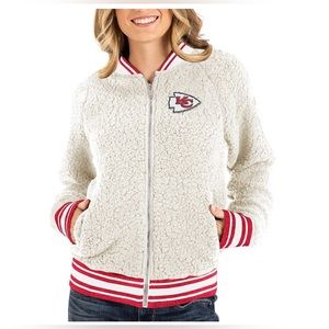 🏈Women's New Era Cream Kansas City Chiefs Athletic Sherpa Full Zip Jacket -L 🏈